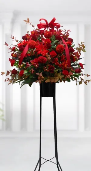 赤色の花のフラワースタンド