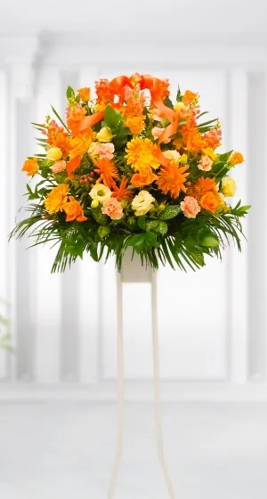 オレンジ色の花のフラワースタンド