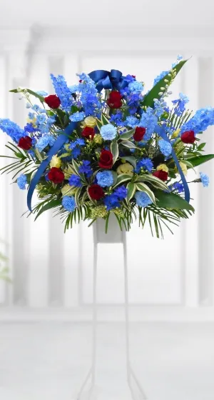 青色の花のフラワースタンド